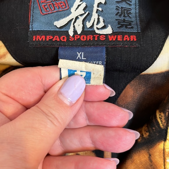 Vintage 90s Impaq Sports Wear Money Gold Currency Photoprint Hawaiian Shirt Men - Picture 7 of 14